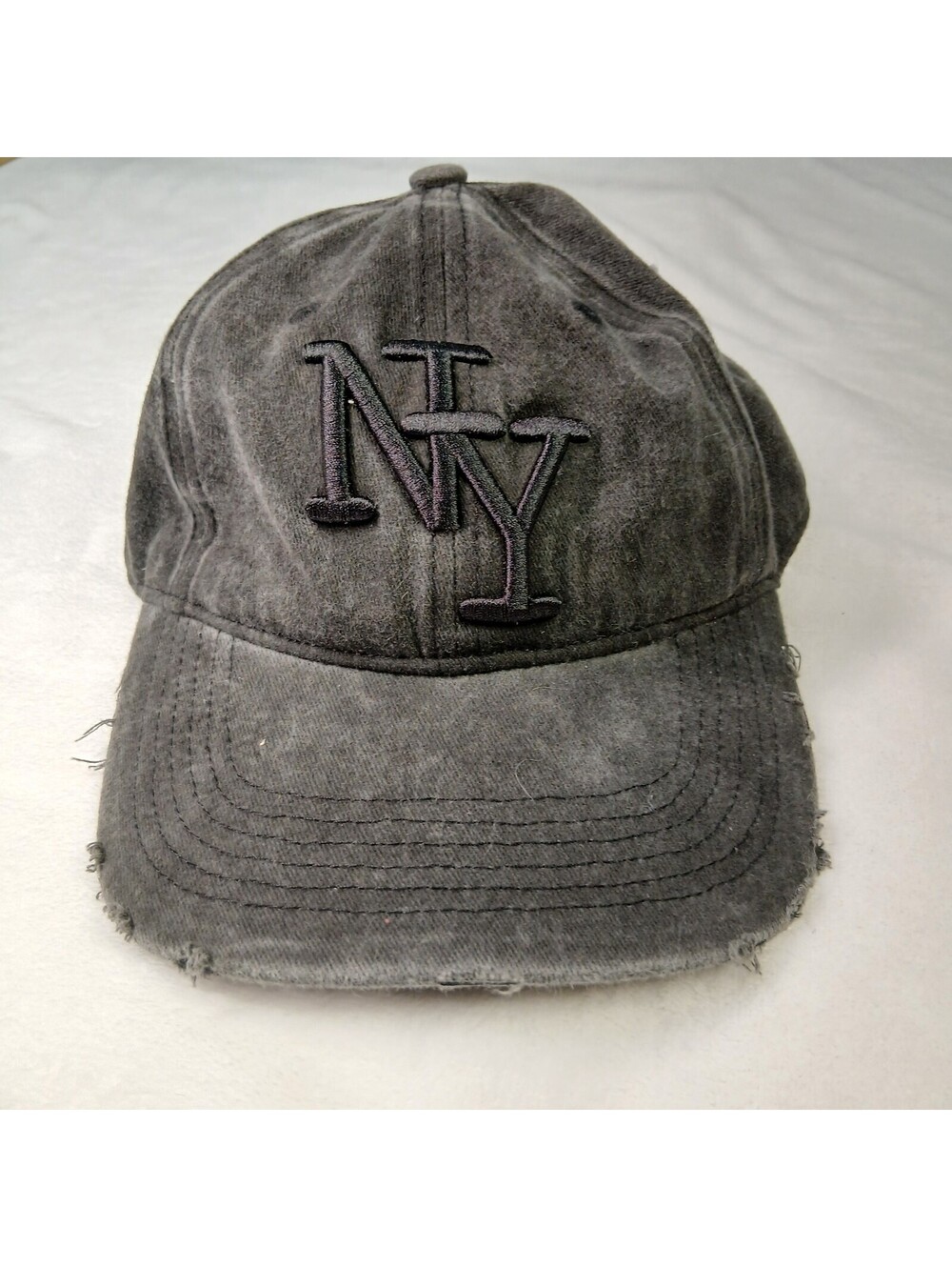 iffee G NY Hat New York Baseball Cap Washed Charcoal Gray Distressed Y2K Grunge